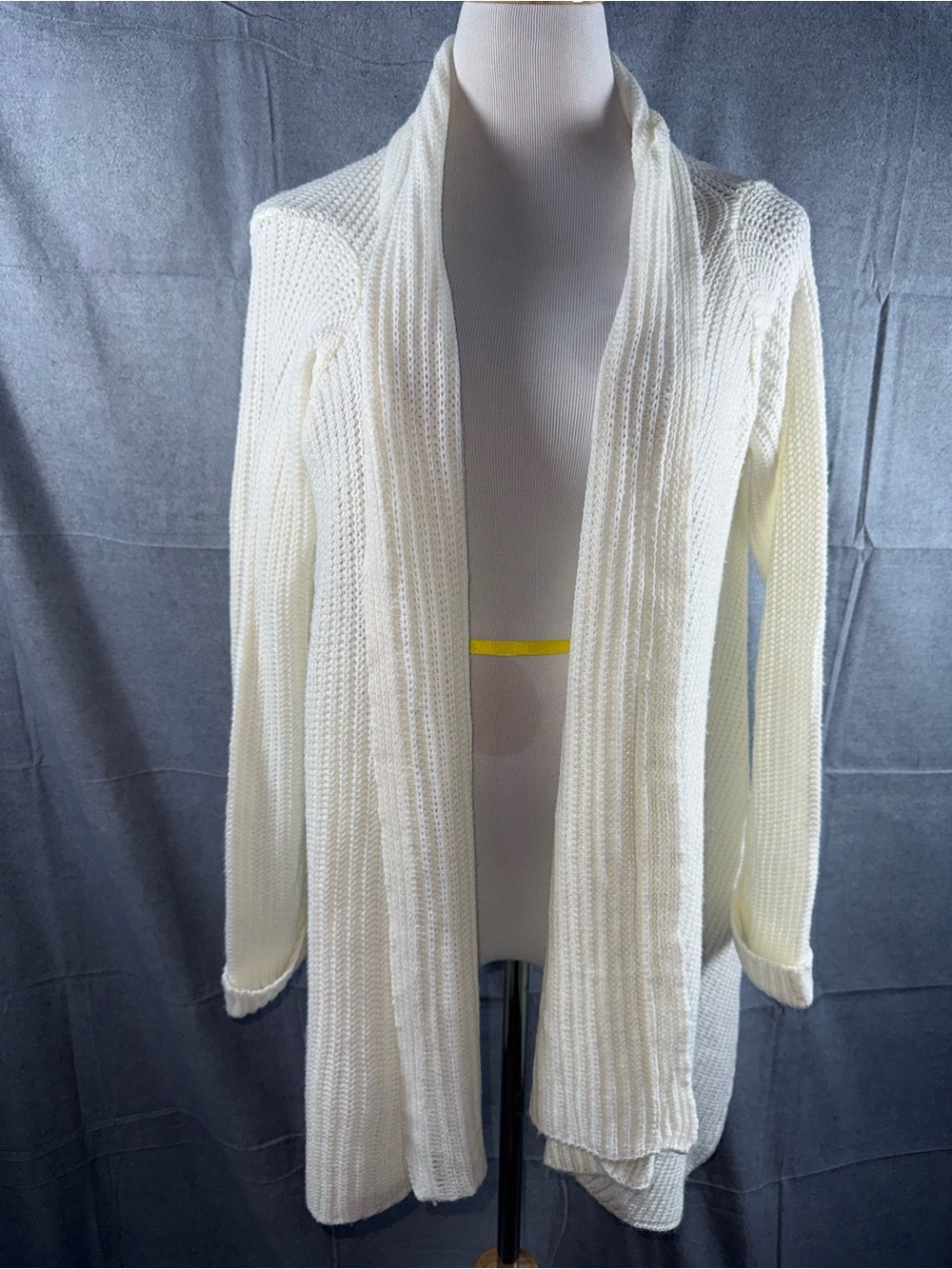 2487-Vintage Allison Brittney Cream Open-Front Knit Cardigan